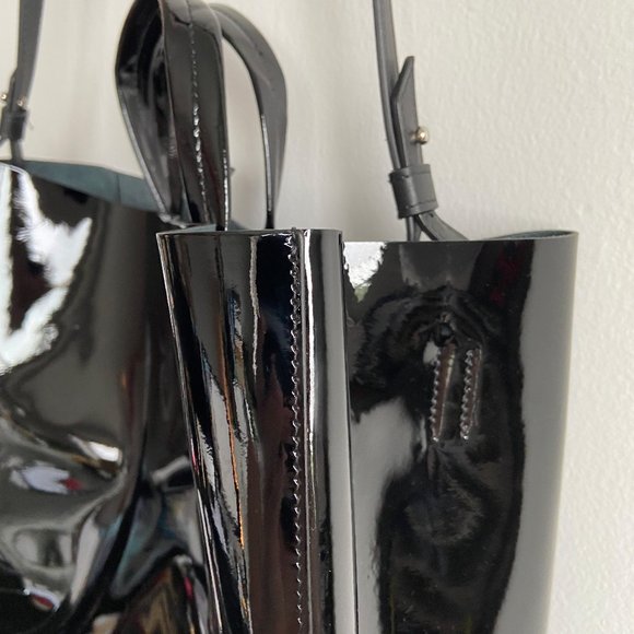 NEW Acne Studios black Baker large patent leather tote w/ strap - Picture 6 of 9